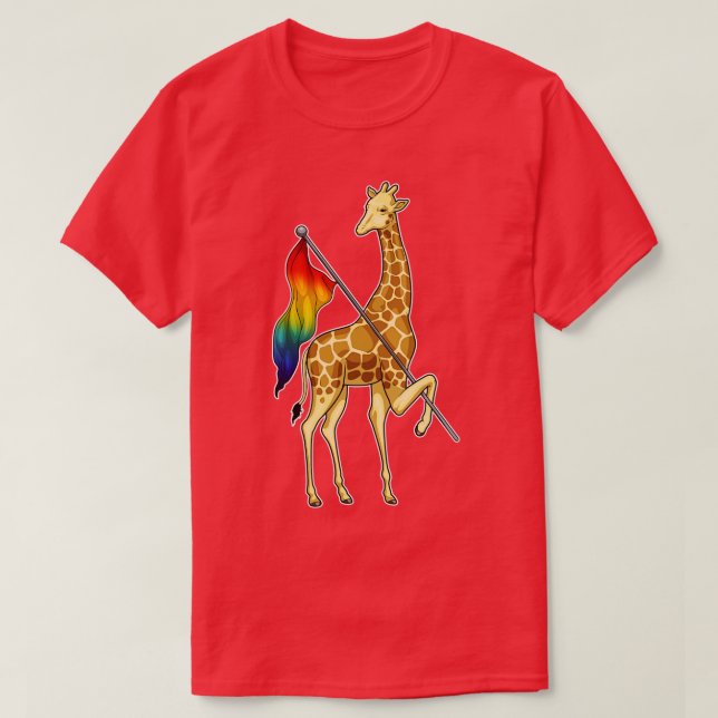 Giraffe Rainbow Flagga T Shirt (Design framsida)
