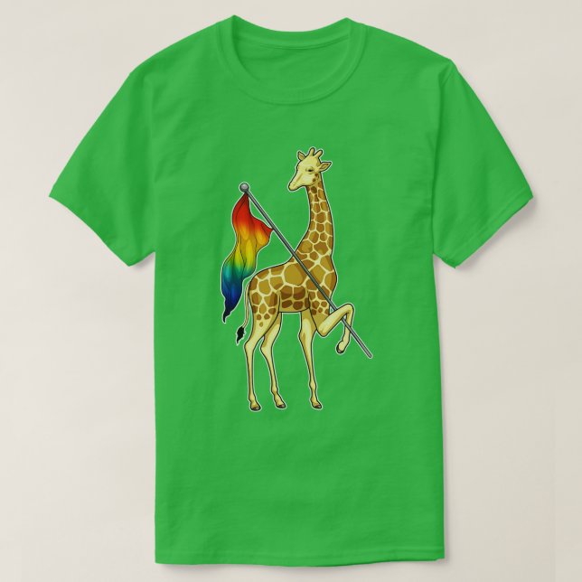 Giraffe Rainbow Flagga T Shirt (Design framsida)