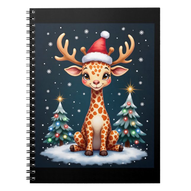 Giraffe Reindeer Hat Santa Julgran Funny Xm Anteckningsbok (Framsidan)