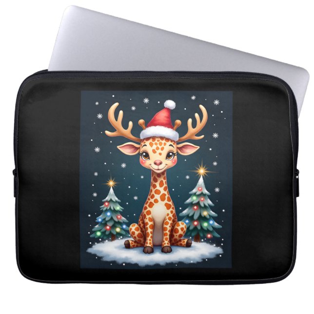 Giraffe Reindeer Hat Santa Julgran Funny Xm Laptop Fodral (Framsidan)