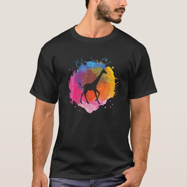 Giraffe Retro Watercolor Stänk Gift T Shirt (Framsida)