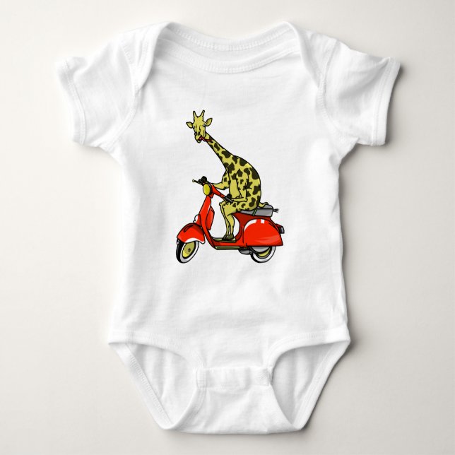 Giraffe rider på en röd skoter tee (Framsida)