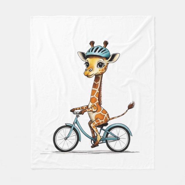 Giraffe Riding a Bicycle - Handritad pennkonst Fleecefilt (Framsidan)