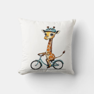 Giraffe Riding a Bicycle - Handritad pennkonst Kudde