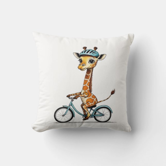 Giraffe Riding a Bicycle - Handritad pennkonst Kudde (Framsida)