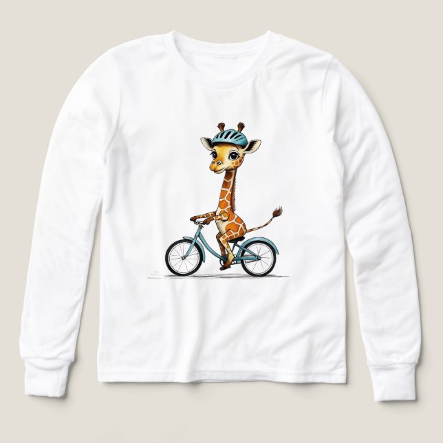 Giraffe Riding a Bicycle - Handritad pennkonst T Shirt (Design framsida)
