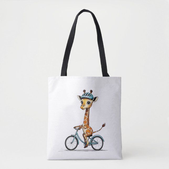 Giraffe Riding a Bicycle - Handritad pennkonst Tygkasse (Framsida)