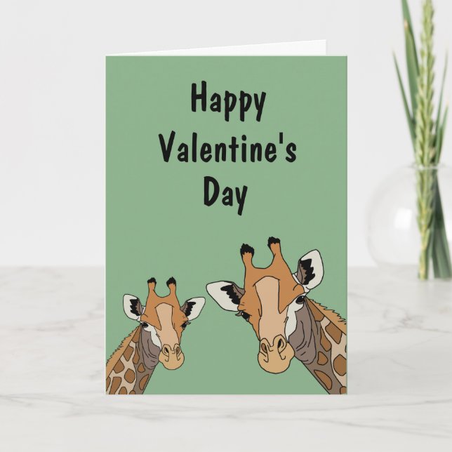 Giraffe Rolig Grön Alla Hjärtans Dag Helgkort (Framsida)