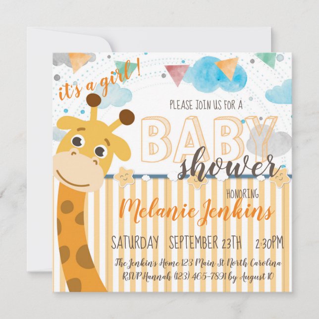 Giraffe roligt bright Baby Shower Inbjudningar (Framsida)