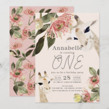 Giraffe Rosa Blommigt Girl 1st Birthday
