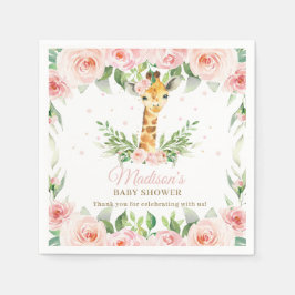 Giraffe Rosa Blommigt Girl Baby Shower Birthday Pappersservett
