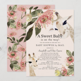 Giraffe Rosa Blommigt Girl Baby Shower by Mail by Inbjudningar