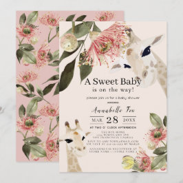 Giraffe Rosa Blommigt Girl Baby Shower Inbjudningar