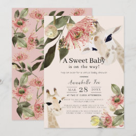 Giraffe Rosa Blommigt Girl Virtuellare Baby Shower Inbjudningar