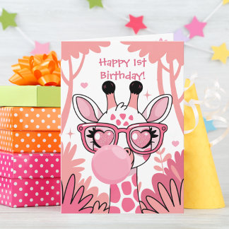 Giraffe Rosa Bubble Cute Funny Kort