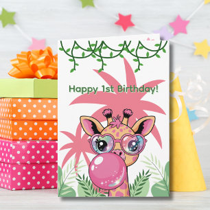 Giraffe Rosa Bubble Cute Funny Kort