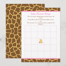Giraffe Rosa Girl Baby Shower Bingo Inbjudningar