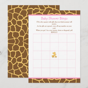 Giraffe Rosa Girl Baby Shower Bingo Inbjudningar