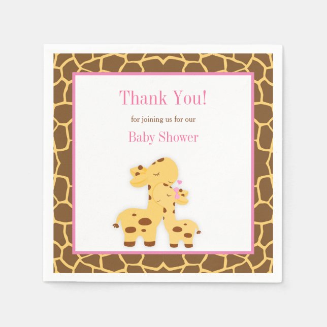 Giraffe Rosa Girl Baby Shower Papper Pappersservett (Framsidan)