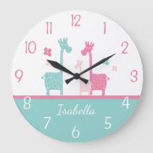 Giraffe Rosa Mint Aqua Teal Wall Clock