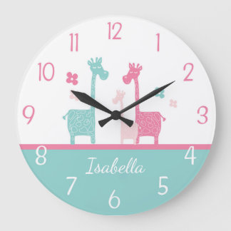 Giraffe Rosa Mint Aqua Teal Wall Clock Stor Klocka