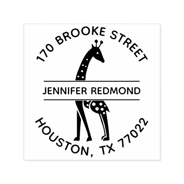 Giraffe Round Returadress Frimärke Self Inking Självfärgande Stämpel (Design)