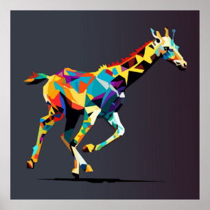 Giraffe run pop poster