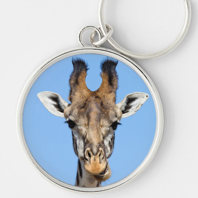 Giraffe Rund Silverfärgad Nyckelring (Framsidan)