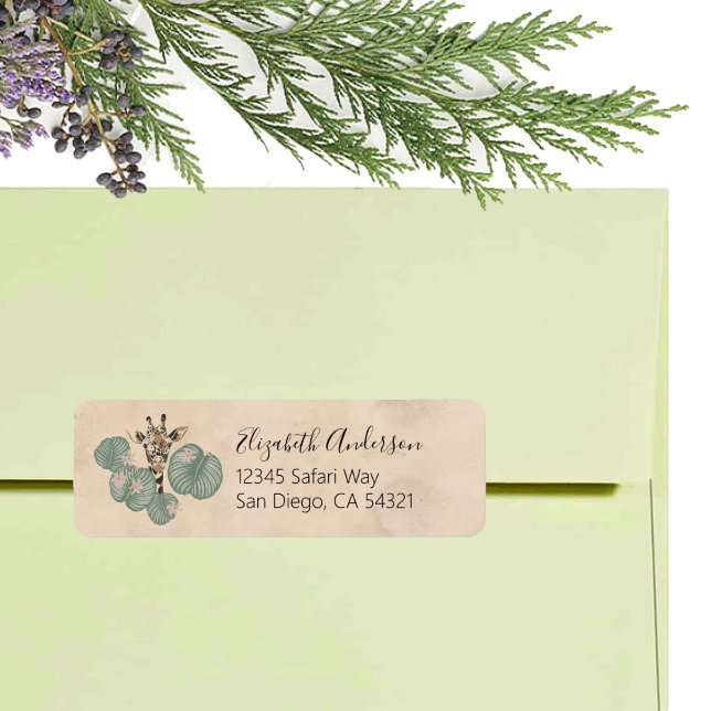 Giraffe Safari Animal Botanical Returadress Etikett (Skapare uppladdad)