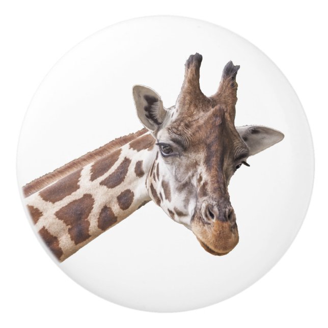 Giraffe Safari Animal Porträtt på White Knopp (Framsidan)