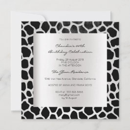 Giraffe Safari Animal Skin Black Silver Birthday Inbjudningar