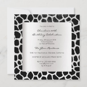 Giraffe Safari Animal Skin Black Silver Birthday Inbjudningar