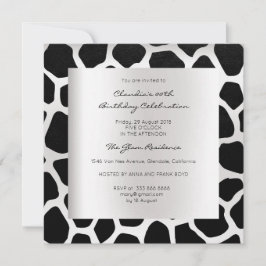 Giraffe Safari Animal Skin Black Silver Birthday Inbjudningar