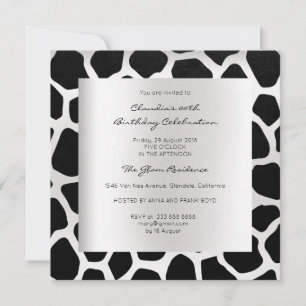Giraffe Safari Animal Skin Black Silver Birthday Inbjudningar