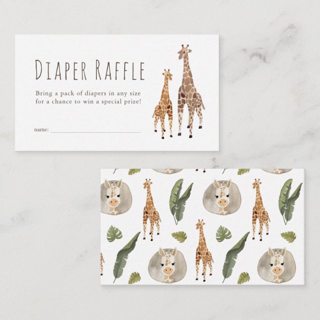 Giraffe Safari Baby Shower Diaper Raffle Biljett Tilläggskort (Fram/baksida)