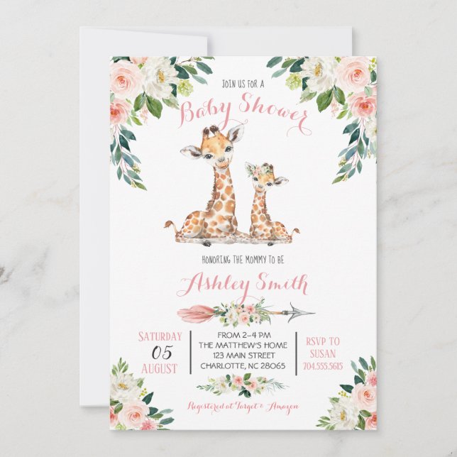 Giraffe Safari Baby Shower-inbjudan, Inbjudningar (Framsida)