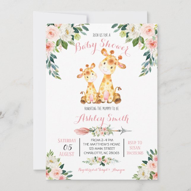 Giraffe Safari Baby Shower-inbjudan, Inbjudningar (Framsida)