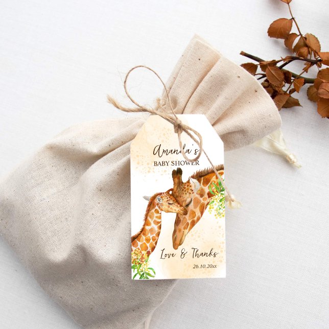 Giraffe safari babydusch tack för att du ville ha  presentetikett (Giraffe safari baby shower thank you favor printed customized gift tags baby shower favors)
