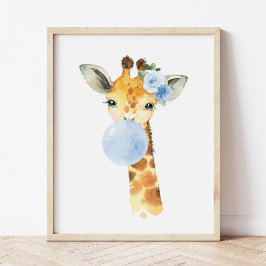 Giraffe, Safari, Blue Bubble Gum, Boy Nursery Fototryck