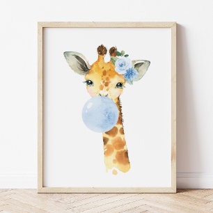 Giraffe, Safari, Blue Bubble Gum, Boy Nursery Fototryck