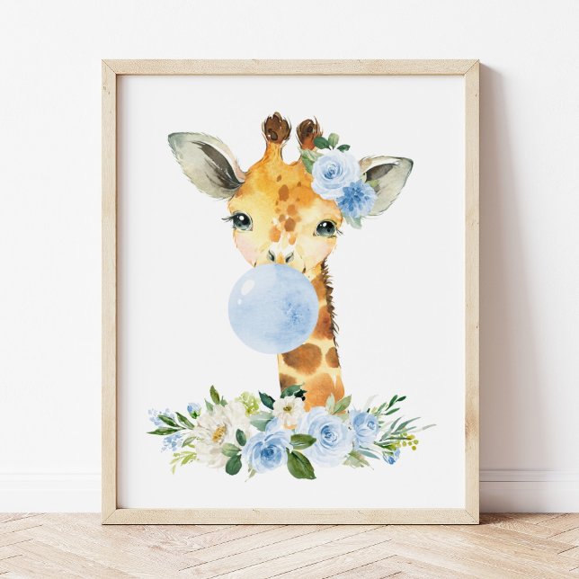 Giraffe, Safari, Blue Bubble Gum, Boy Nursery Poster (Skapare uppladdad)