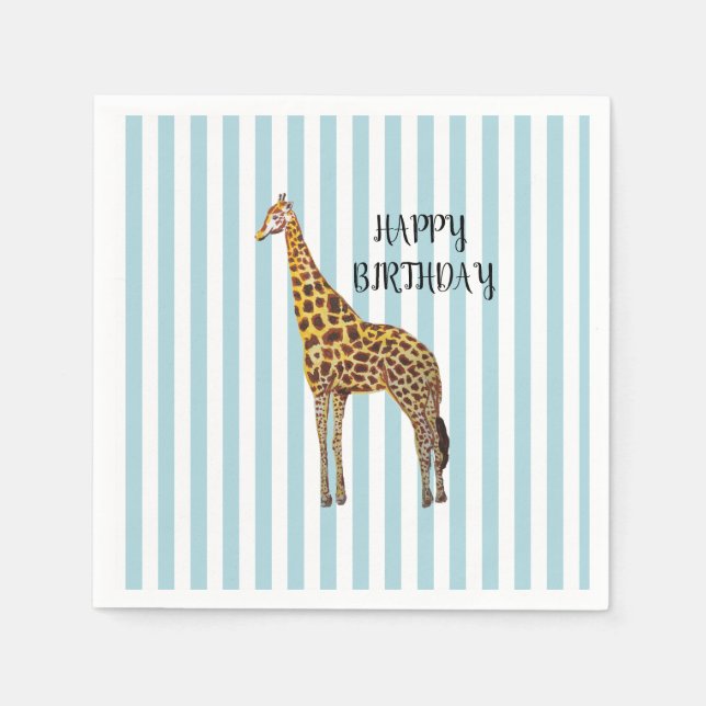 Giraffe Safari Blue Stripe Birthday Party  Pappersservett (Framsidan)