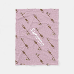 Giraffe Safari Custom Name Rosa Flicka Fleecefilt