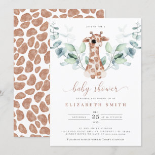 Giraffe Safari Eucalyptus Watercolor Baby Shower Inbjudningar