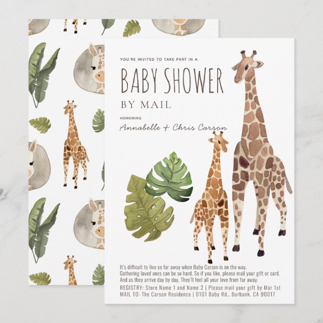 Giraffe Safari Gender-Neutralt Baby Shower by Mail Inbjudningar (Fram/baksida)