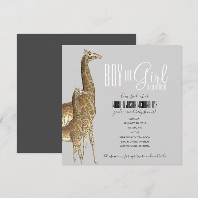 giraffe safari GENDER REVEAL babyduschinbjudan Inbjudningar (Fram/baksida)