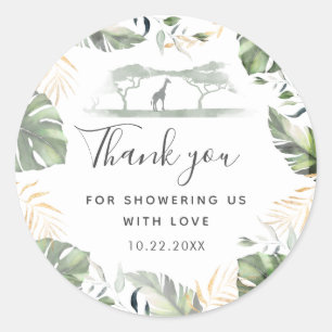 Giraffe Safari Handflatan Lämnar Baby Shower Favor Runt Klistermärke