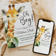 Giraffe Safari-inbjudan till babyduschen Giraffe