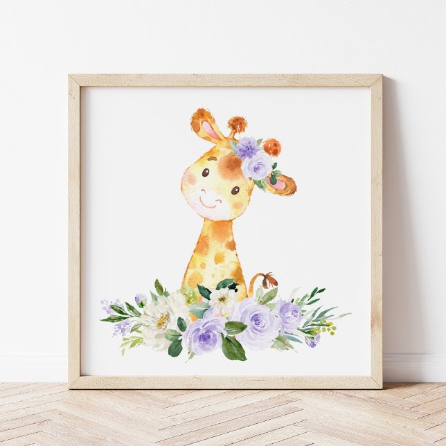 Giraffe, Safari, Lila blommor, Gender Neutral Poster (Skapare uppladdad)