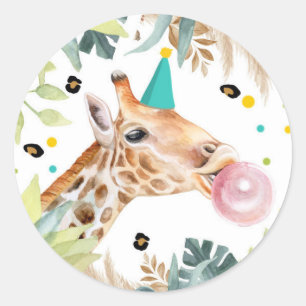 Giraffe Safari Party Animal Birthday Favor Decor Runt Klistermärke